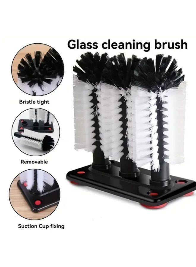 3 Head Cup Brush With Suction Cup Base Heavy Duty PVC Nylon Bristles Removable Brush Heads - Image 1