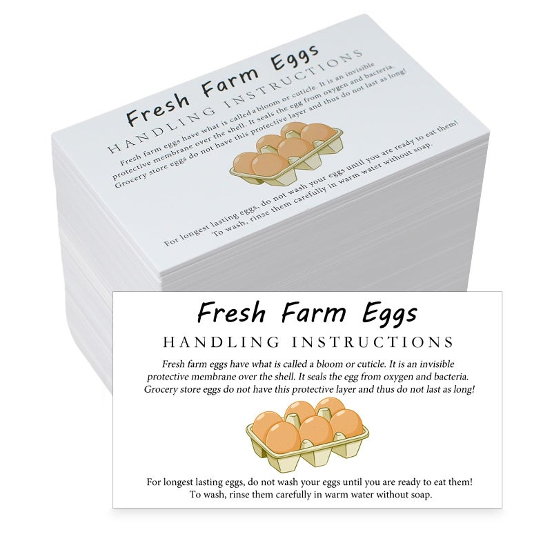 SCORYULE 300 PCS Fresh Farm Eggs Handling Instructions Cards, 2x3.5" Cards for Carton, Basket, Farm, Supermarket - Image 1