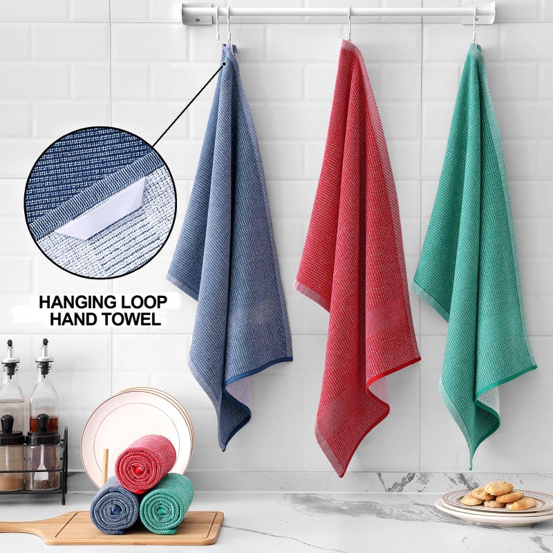 Homaxy Premium Kitchen Towels(18 x 28   6 Pack)  Large Cotton Kitchen Hand Towels  Flat and Terry Dish Towels  380 GSM Highly Absorbent Tea Towels Set with Hanging Loop  Navy Blue/Red/Green - Image 3