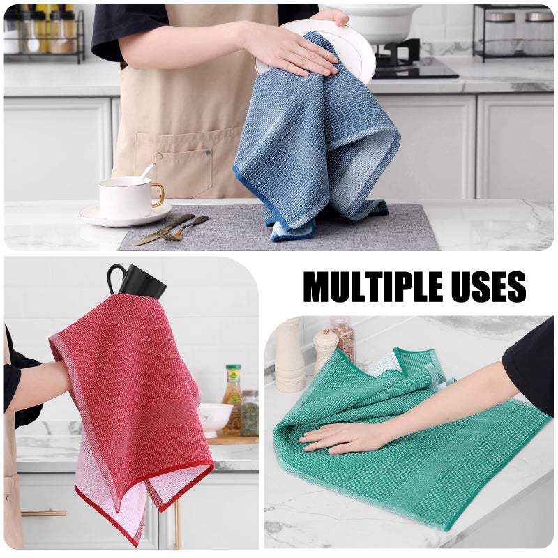 Homaxy Premium Kitchen Towels(18 x 28   6 Pack)  Large Cotton Kitchen Hand Towels  Flat and Terry Dish Towels  380 GSM Highly Absorbent Tea Towels Set with Hanging Loop  Navy Blue/Red/Green - Image 4