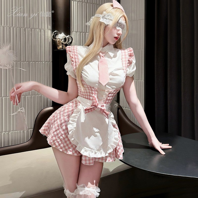 Women's Pink Costume Set, Apron and Headband Included, Soft Polyester Fabric, Themed Event  Outfit