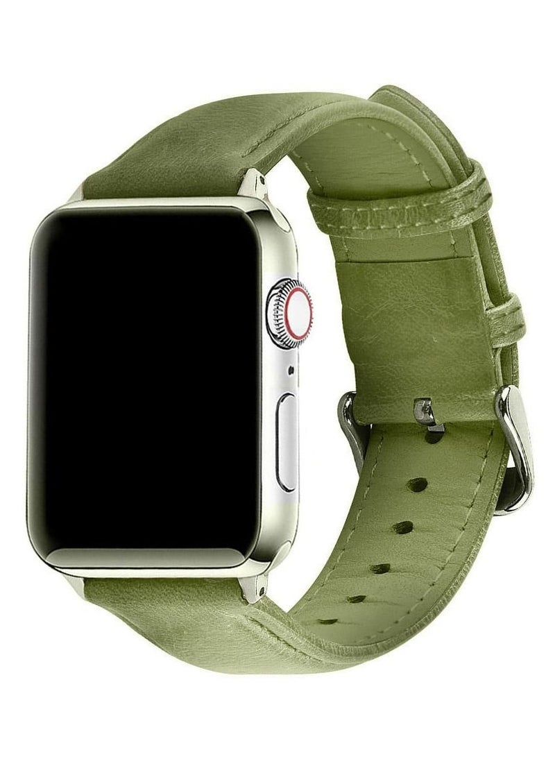 CATANES Apple Watch Band 49mm/45mm/44mm Premium Leather Band Buckle Strap Wristband Green 
