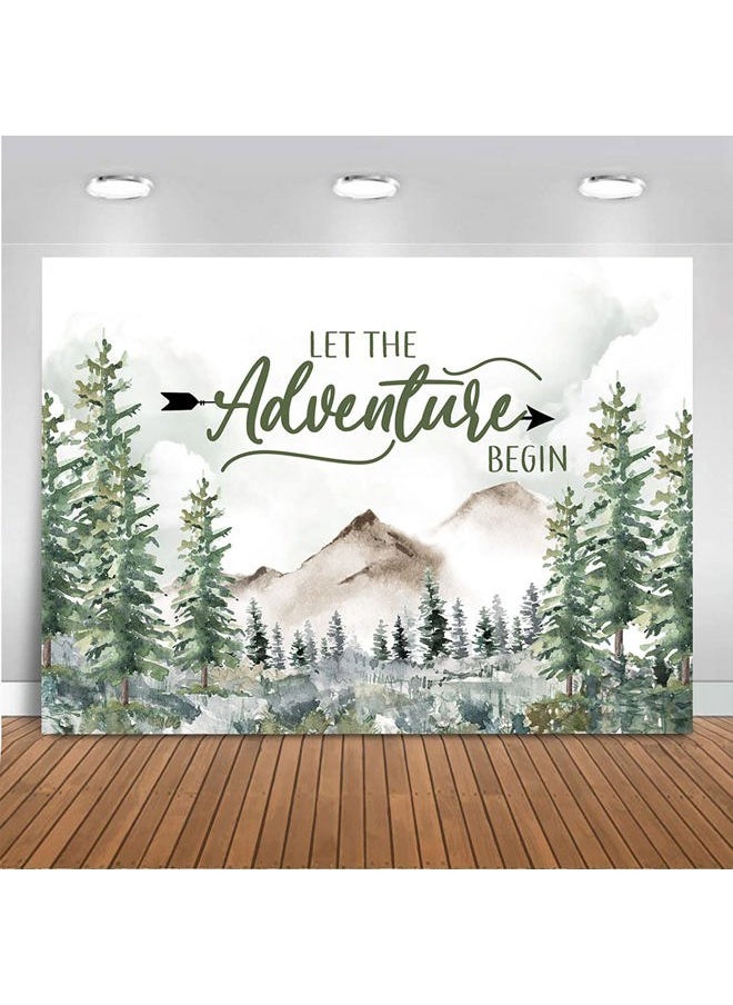 Mocsicka Let The Adventure Begin Backdrop Woodland Adventure Awaits Baby Shower Decorations Mountain Wilderness The Adventure Begins Photography Background Banner  - Image 1