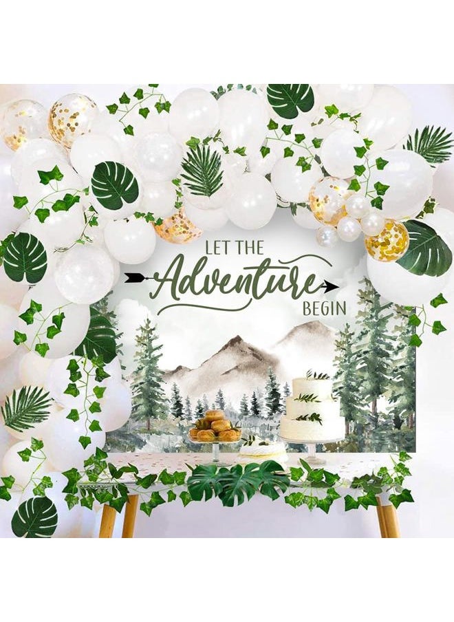 Mocsicka Let The Adventure Begin Backdrop Woodland Adventure Awaits Baby Shower Decorations Mountain Wilderness The Adventure Begins Photography Background Banner  - Image 3
