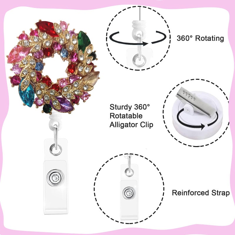 KYLELOVE Retractable Badge Holder Rhinestone Bling Nursing Badge Reels with ID Clip for Nurses Doctors Students,24 inch Retractable Cord - Image 2