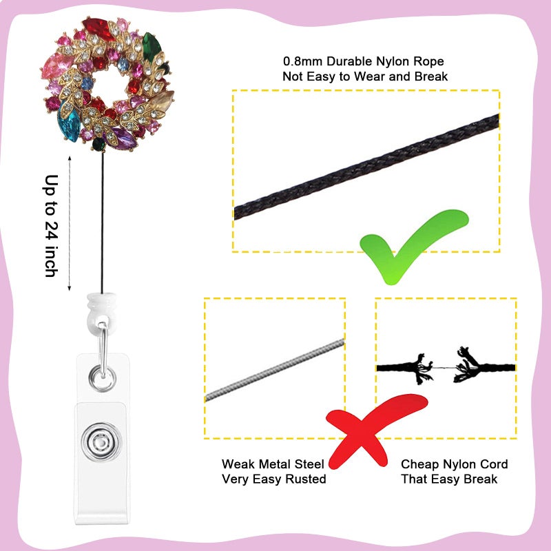 KYLELOVE Retractable Badge Holder Rhinestone Bling Nursing Badge Reels with ID Clip for Nurses Doctors Students,24 inch Retractable Cord - Image 3