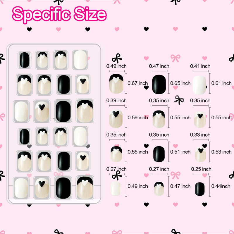 Allstarry 72pcs 3 pack Children Nails Press on Pre-glue Full Cover Kids French Tip Press on Nails Short False Nail Kits Lovely Gift for Children Little Girls Nail Art Decoration - Romantic French - Image 3