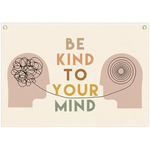 FYSIA Classroom Wall Banner DecorTeacher GiftInspirational Mental Health Wall FlagBack to SchoolBe Kind To Your MindPositive Rectangular Hanging Canvas Sign for Teacher Office Reading Corner - Image 1