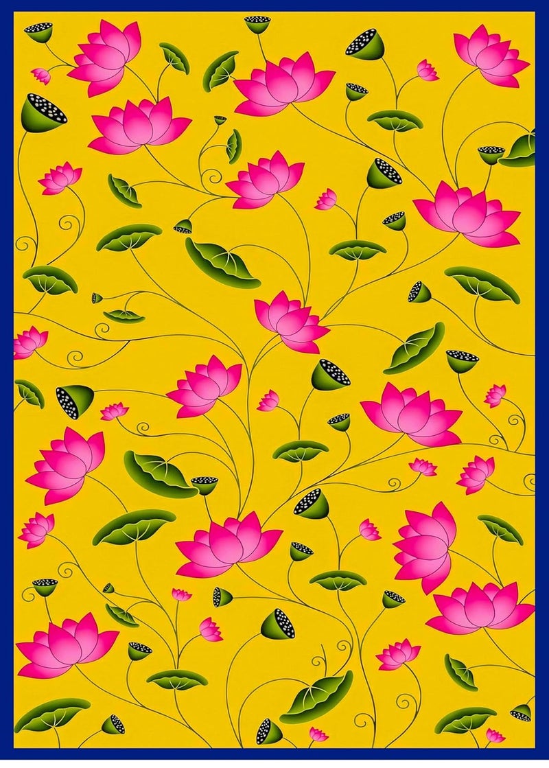 Yellow Kolam Flowers Backdrop Cloth Pink Flowers Curtain Backdrop Decoration Size 5 X 8 Ft Annaprasan Pooja Backdrop Decoration Cloth for All FestivalsHouse Hold Functions - Image 4
