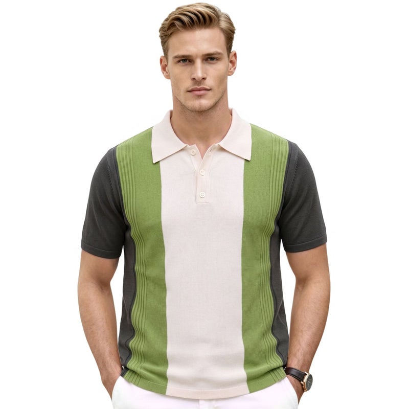 Men's Short Sleeve Polo Shirt Colour-Blocked Viscose - Image 1