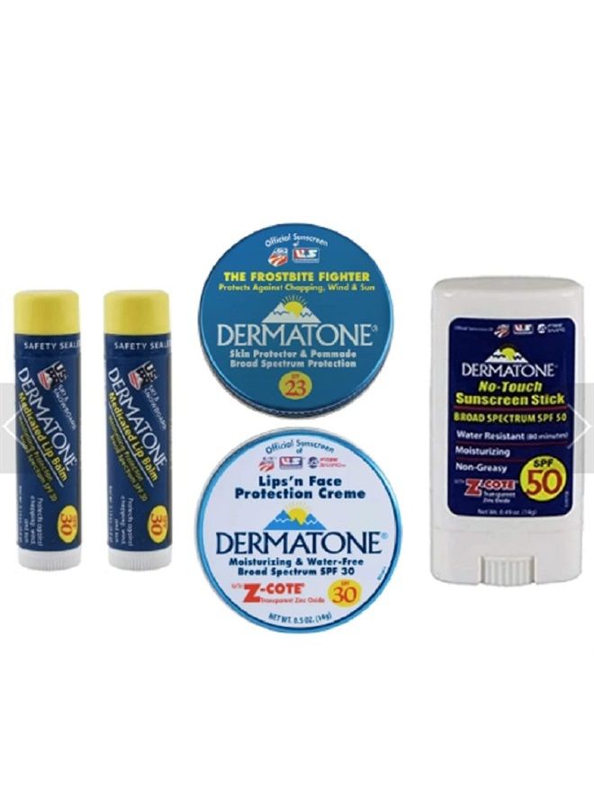 Dermatone Outdoor Protection Kit | Contains 4 of our Sunscreen, Skin Protection Products | z-Cote, Classic Tin, Mineral Sunscreen Stick and 2 Medicated Lip Balms - Image 1