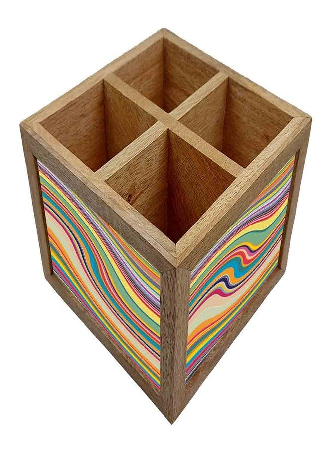Nutcase Wooden Cutlery Stand Holder Silverware Caddy Spoons Forks Knives Organizer for Dining Table & Kitchen -Made in India-Spoons NOT Included - Coloreful Waves Lines - Image 3