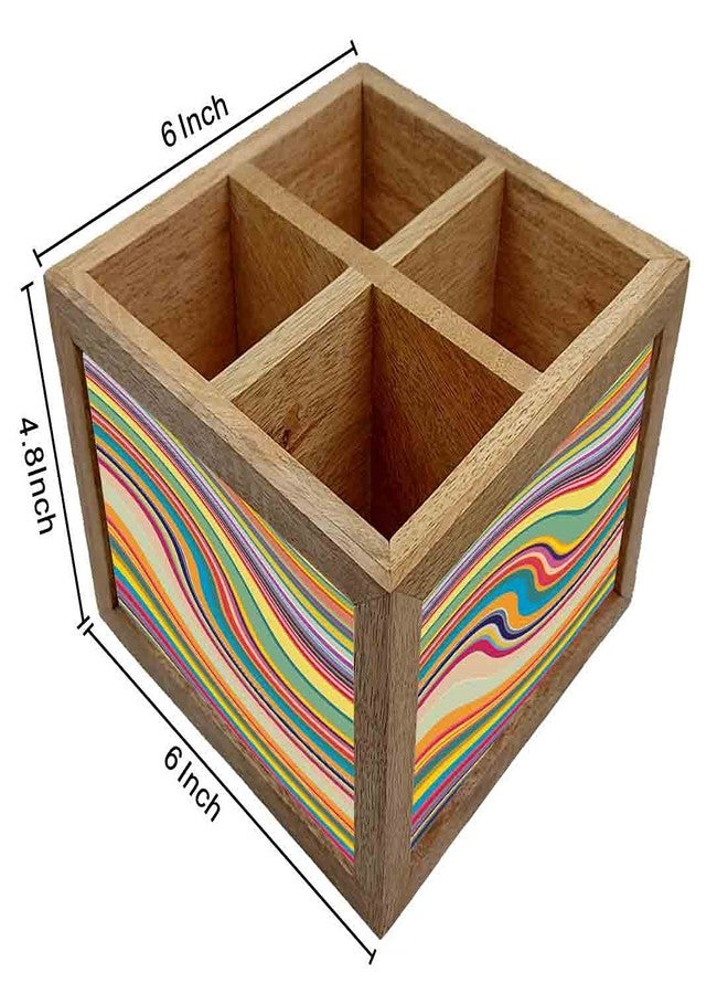 Nutcase Wooden Cutlery Stand Holder Silverware Caddy Spoons Forks Knives Organizer for Dining Table & Kitchen -Made in India-Spoons NOT Included - Coloreful Waves Lines - Image 5