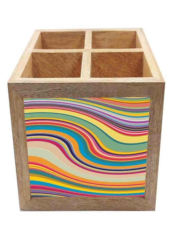 Nutcase Wooden Cutlery Stand Holder Silverware Caddy Spoons Forks Knives Organizer for Dining Table & Kitchen -Made in India-Spoons NOT Included - Coloreful Waves Lines - Image 4