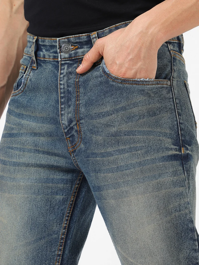 Urbano Fashion  Urbano Fashion Men's Blue Regular Fit Washed Jeans Stretchable for Men | Best Price UAE