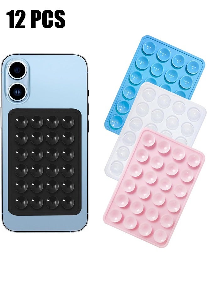 HY 12 Pcs 4 Color Adhesive Silicone Suction Phone Case Cover, Multipurpose Non Slip Phone Suction Cup, Universal Phone Sticky Grip, Suitable for Mirror Bathroom Home Kitchen - Image 1