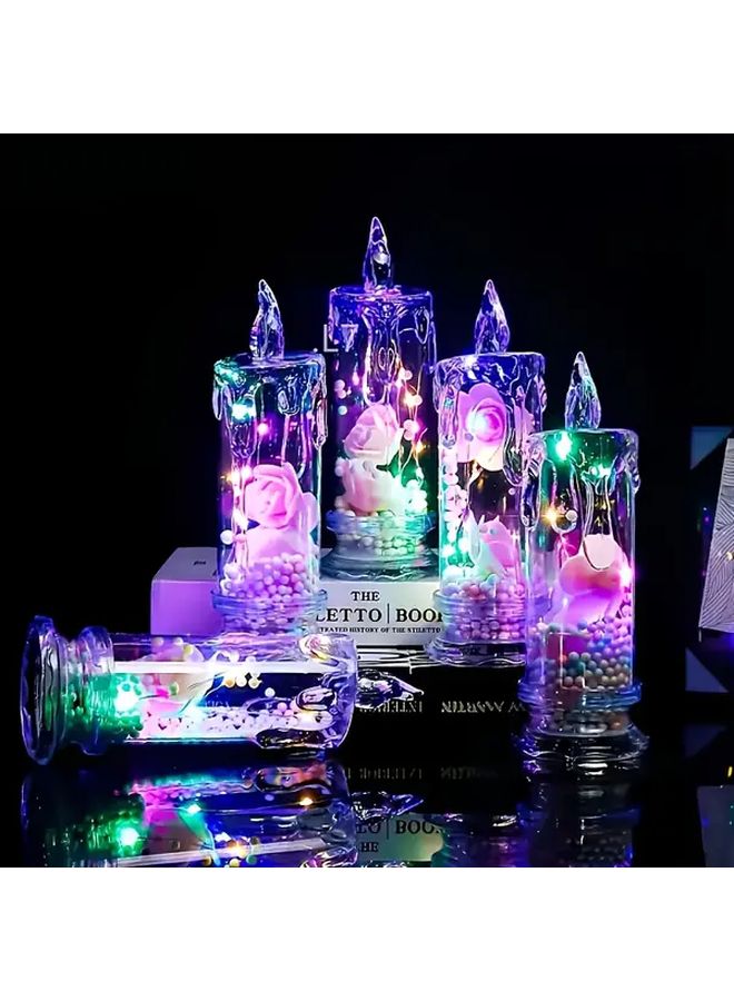 Pink Rose Candle 4pcs Simulation Electronic Candle Light for Wedding Party Table Decoration - Image 1
