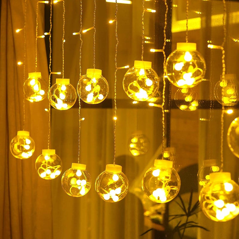 VELOCIOUS VELOCIOUS 12 Ball Sparkling 138 LED Curtain String Lights 8 Modes Fairy Globe Curtain Lights for Diwali Christmas Wedding Outdoor Indoor Wall Decor Warm White Wish Ball Light  - Image 2