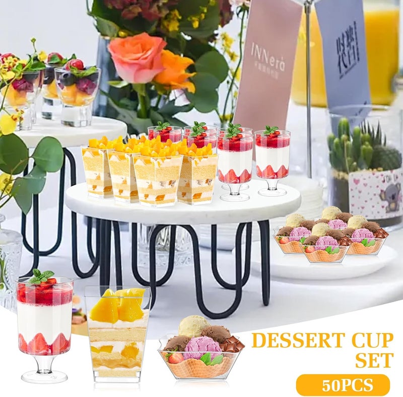 tchrules 300 Packs 5oz Dessert Cups with Spoons 3 Styles Mini Plastic Appetizer Cups Clear Parfait Cup for Party Cake Cups for Tiramisu Pudding Snacks Yogurt Fruits - Image 3
