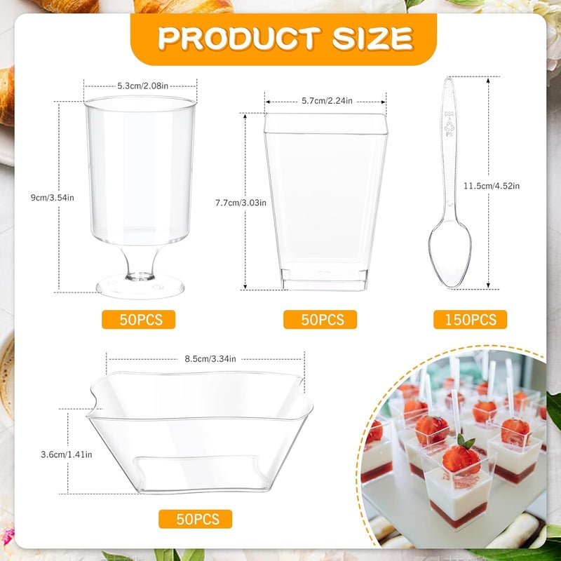 tchrules 300 Packs 5oz Dessert Cups with Spoons 3 Styles Mini Plastic Appetizer Cups Clear Parfait Cup for Party Cake Cups for Tiramisu Pudding Snacks Yogurt Fruits - Image 2