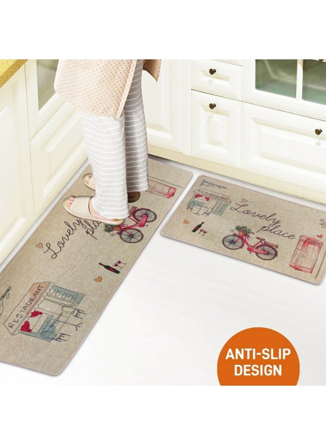 كيتشينو Kitcheno Anti-Fatigue Kitchen Mat Set, 2 Pieces, Non-Slip Kitchen Mats, Padded Kitchen Rugs and Carpets, Waterproof, Comfortable Standing Mat, Suitable for Kitchen, Home Office, Kitchen Sink - Image 1