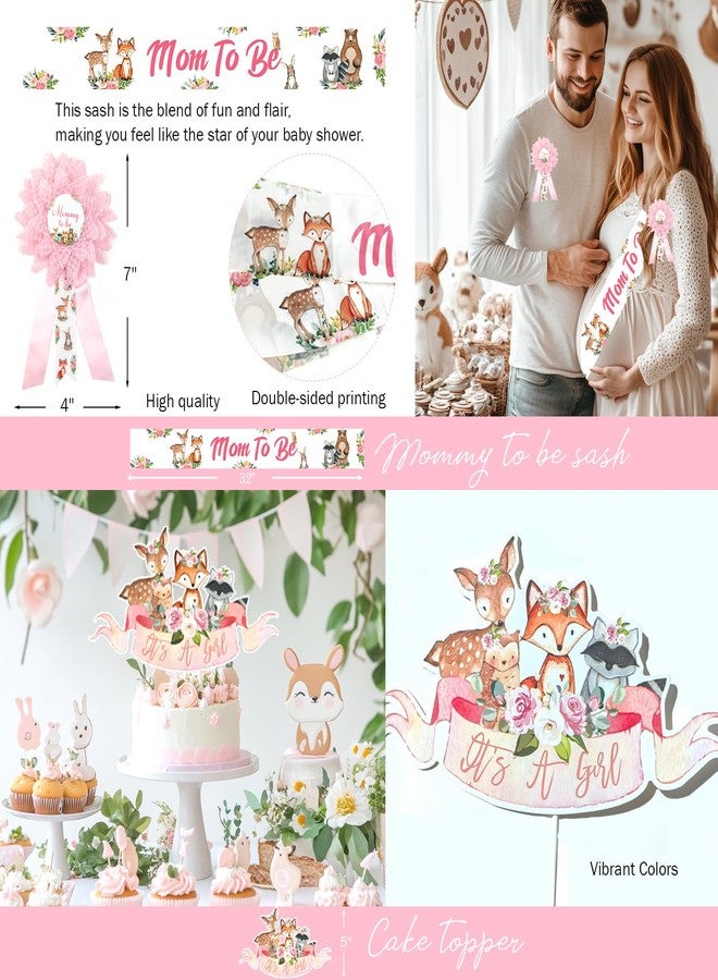 Hombae Woodland Baby Shower Decorations For Girl, It’s A Girl Backdrop Balloons Tablecloth Cake Topper Boxes Poster Sash Pin For Forest Animal Gender Reveal Birthday Supplies - Image 4