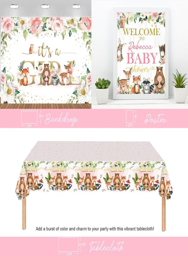 Hombae Woodland Baby Shower Decorations For Girl, It’s A Girl Backdrop Balloons Tablecloth Cake Topper Boxes Poster Sash Pin For Forest Animal Gender Reveal Birthday Supplies - Image 5