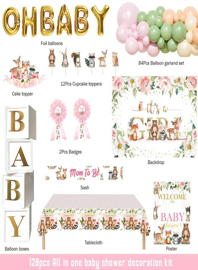 Hombae Woodland Baby Shower Decorations For Girl, It’s A Girl Backdrop Balloons Tablecloth Cake Topper Boxes Poster Sash Pin For Forest Animal Gender Reveal Birthday Supplies - Image 2