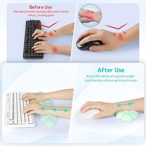 Sushret Cloud Wrist Rest Keyboard, Cloud Keyboard Wrist Pad Set with PU Leather Memory Foam, Cute Arm Rest for Palm Support, PC/Gaming Desk Accessories/Office Setup/Computer Hand Cushion - Light Green - Image 3