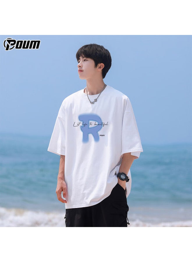 Poum Short-sleeve T-shirt For Men And Women, Pure Cotton, Lightweight Summer Style, Trendy Loose Casual Inner Wear Top, Ph02 White 2XL - Image 1