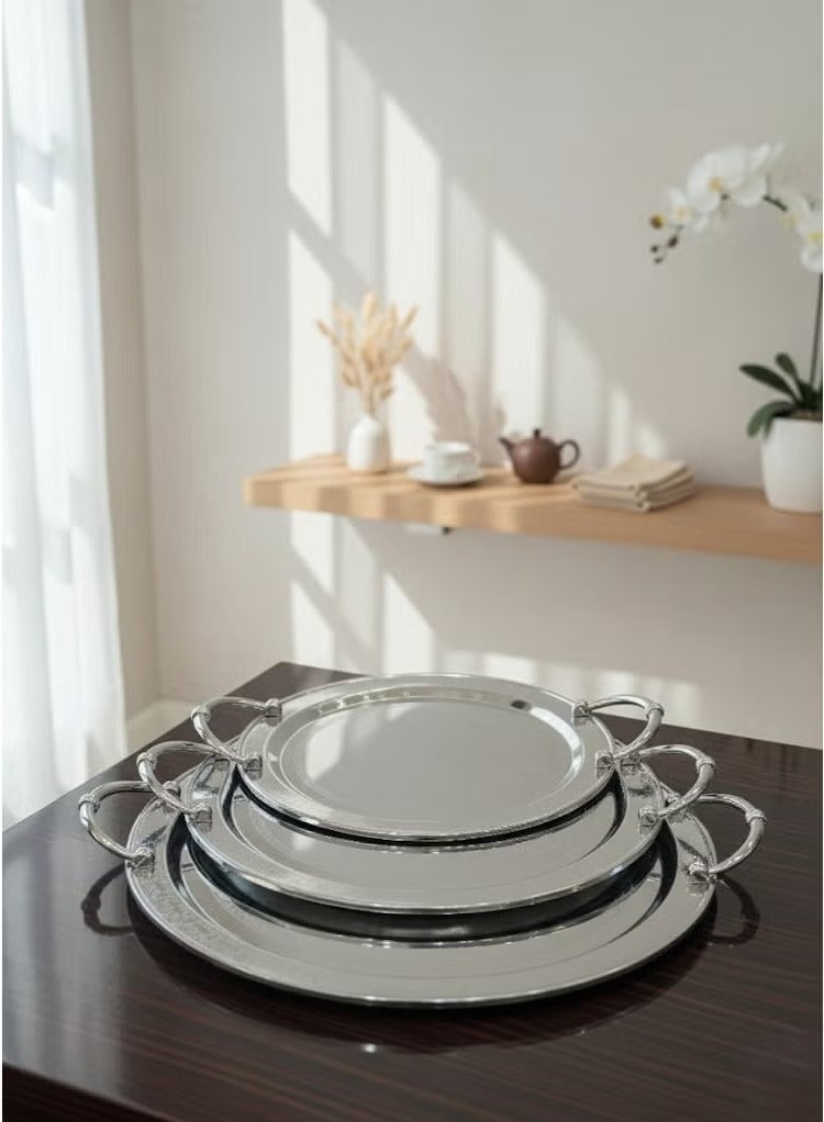 طقم تباسي تقديم ستيل مع نقشة 3 قطع فضي - Image 2