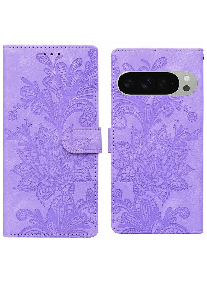 S-TOP Case For Google Pixel 9 / 9 Pro Lace Floral Embossed Magnetic Buckle PU Phone Case With Wrist Strap - Image 1