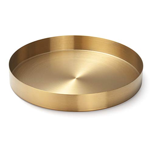 IVAILEX Round Gold Tray Stainless Steel Jewelry, Make up, Candle Plate Decorative Tray (8.6 inches) - Image 1