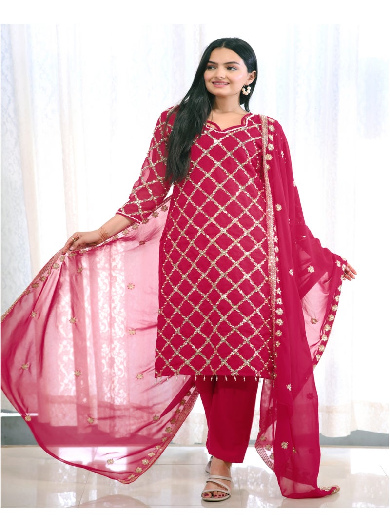 Super Asian Fox Georgette Sequence Embroidered Top with Rivet Moti Work, Paired with Micro Fabric Pants & Dupatta – Complete Stylish Set  - Image 5
