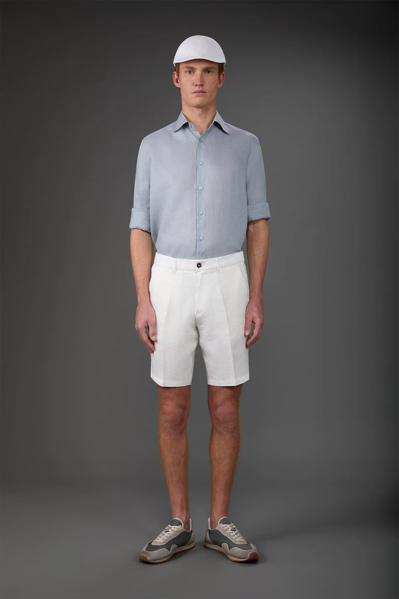 Doppelganger Men's Bermuda shorts with elastic waistband 100% linen - White