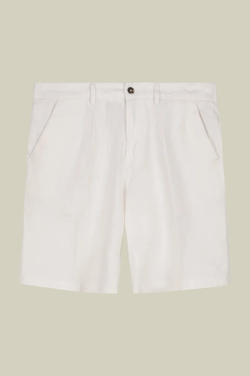 Doppelganger White Men's Bermuda shorts with elastic waistband 100% linen - White for Men | Best Price UAE
