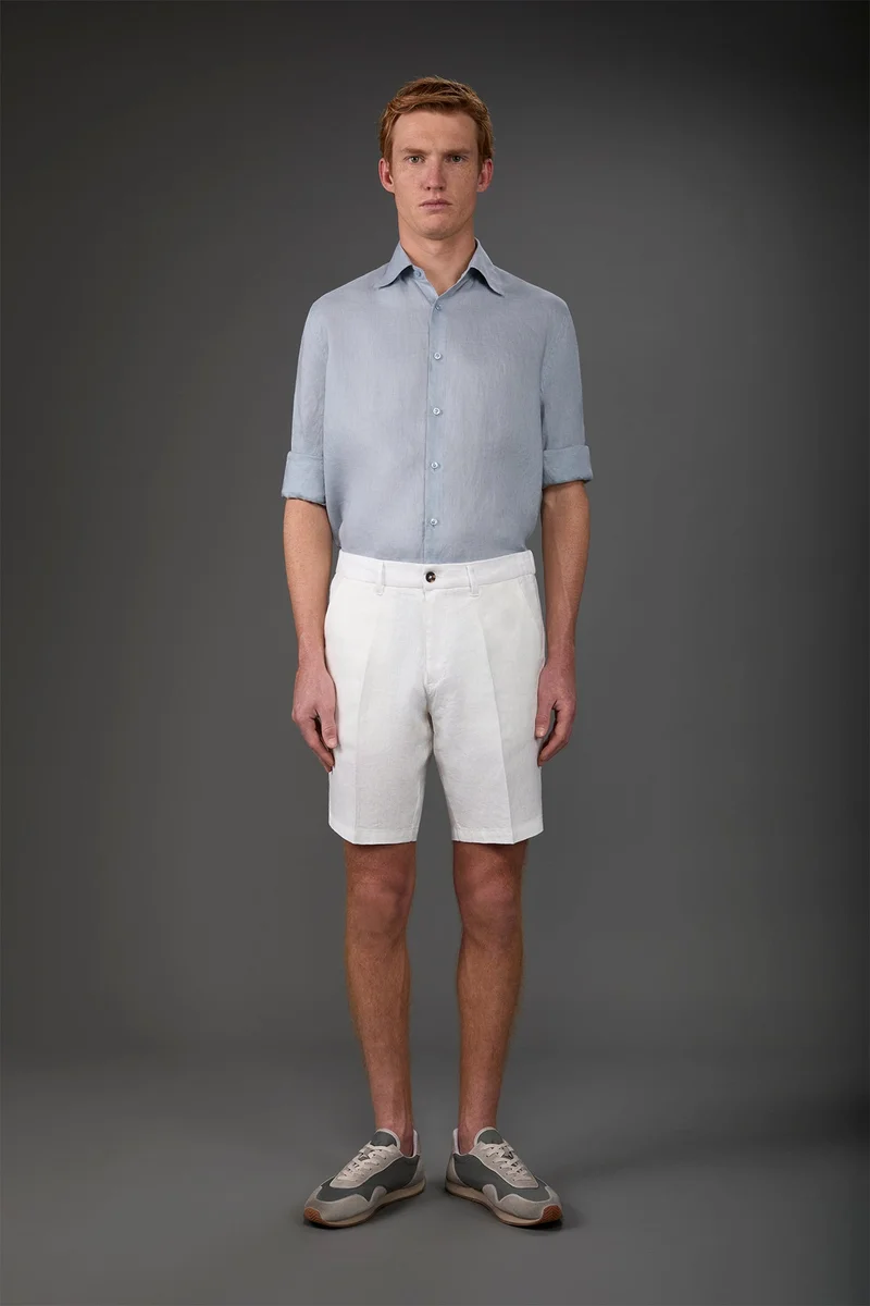 Doppelganger White Men's Bermuda shorts with elastic waistband 100% linen - White for Men | Best Price UAE