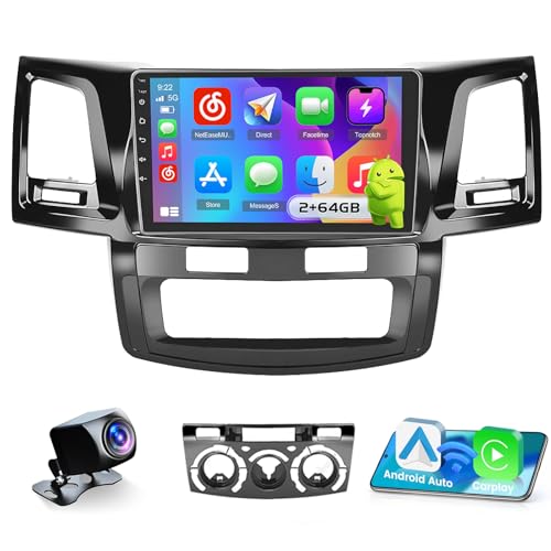 Inefala 2+64G Stereo for Toyota Fortuner Hilux 2005 2006 2007 2008 2009 2010 2011 2012 2013 2014 CarPlay Car Stereo Android 15 9 Inch Touchscreen Android Auto Backup Camera GPS FM RDS EQ 28UI - Image 1