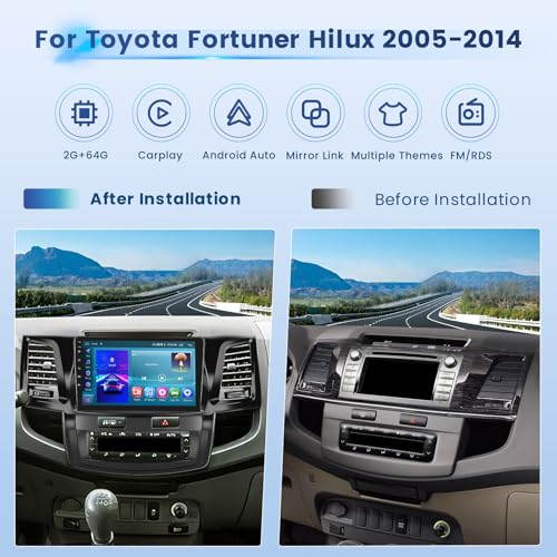 Inefala 2+64G Stereo for Toyota Fortuner Hilux 2005 2006 2007 2008 2009 2010 2011 2012 2013 2014 CarPlay Car Stereo Android 15 9 Inch Touchscreen Android Auto Backup Camera GPS FM RDS EQ 28UI - Image 2