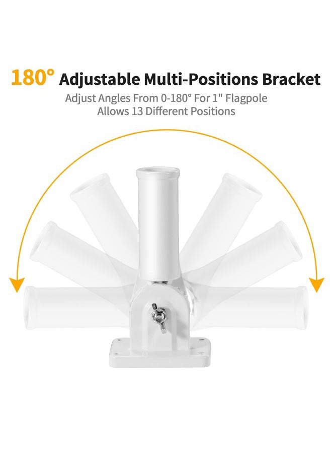 BONWIN Flag Pole Holder Brackets, 1" Flag Pole Mounting Bracket with Hardwares for House Wall Porch, 1" Inner Diameter, 180° Adjustable Multi Positions, Aluminium Alloy(1 Pack White, Multi-Positions) - Image 3