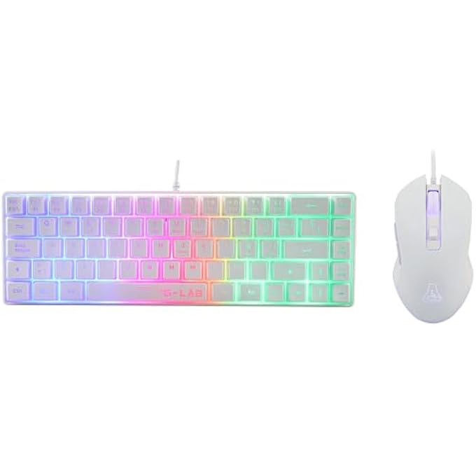 THE G-LAB - HYDROGEN COMBO - GAMING MOUSE KEYBOARD PACK, 60% WIRED GAMER KEYBOARD, RGB BACKLIGHT, AZERTY, COMPACT FORMAT + RGB GAMING MOUSE, 6 BUTTONS, 6200 DPI - PC/PS4/PS5 Â€“ WHITE