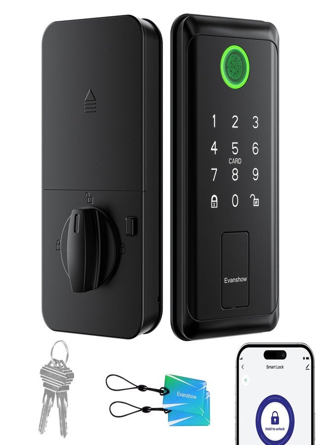 Evanshow Fingerprint Door Lock- Door Knob with Locks, Deadbolt Lock Keyless Entry 6-in-1 Biometric Door Knob with Passcode Keypad App,Door Locks for Bedroom Home Hotel Office Apartment - Image 1