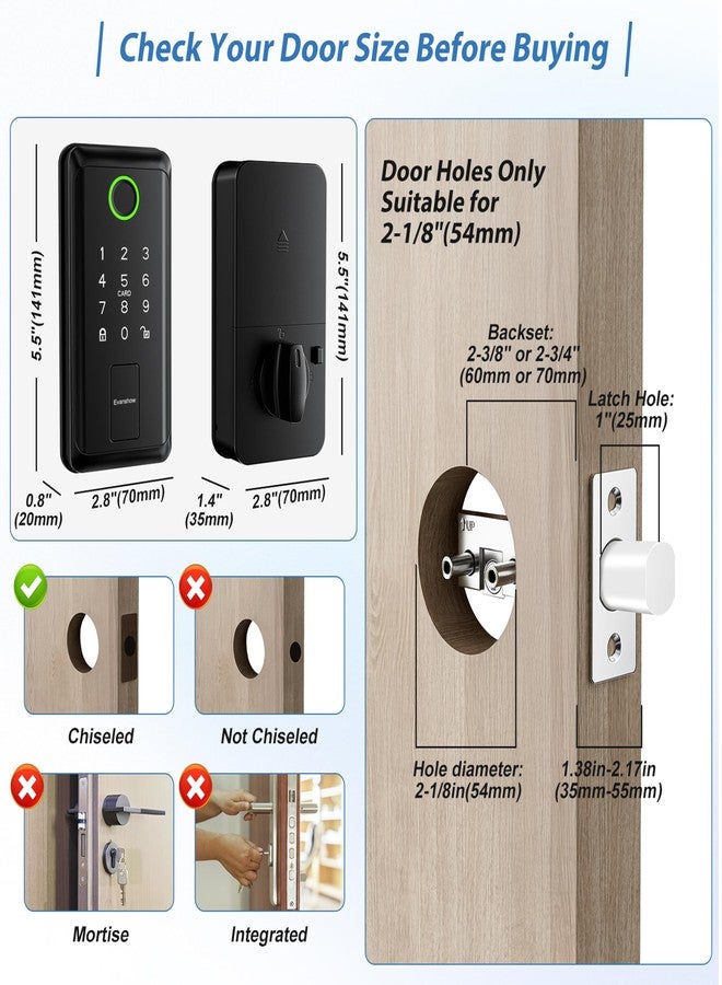 Evanshow Fingerprint Door Lock- Door Knob with Locks, Deadbolt Lock Keyless Entry 6-in-1 Biometric Door Knob with Passcode Keypad App,Door Locks for Bedroom Home Hotel Office Apartment - Image 3