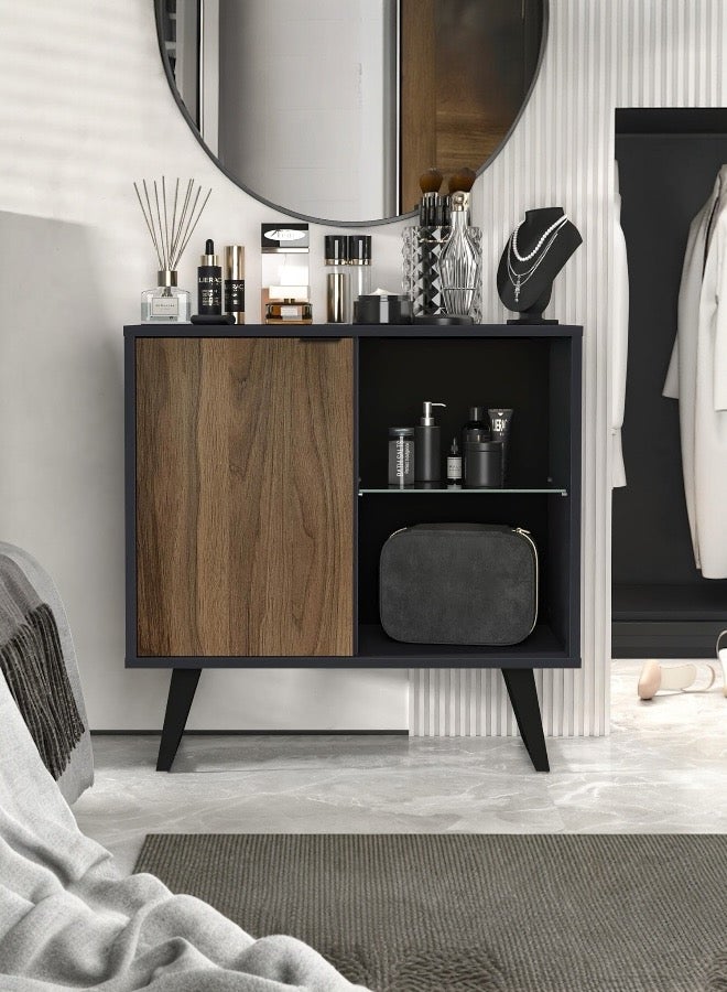 Beit Yusr Console Modern Storage Cabinet with Wooden Door & Glass Shelf – Versatile Elegant Design - Image 2