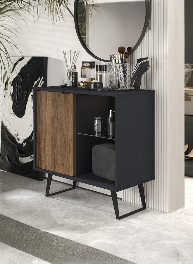 Beit Yusr Console Modern Storage Cabinet with Wooden Door & Glass Shelf – Versatile Elegant Design - Image 1