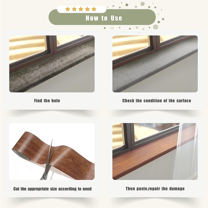 Aputue Wood Grain Repair Tape, 2 Roll Waterproof Self Adhesive Dark Brown Wood Tape, Multi-use Woods Grain Repair Patch for Furniture Floors Tables Kitchen Cabinets, DIY Crafting Home Decoration - Image 2