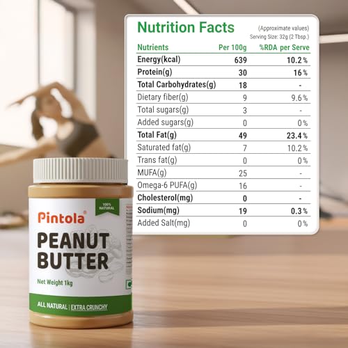 Pintola All Natural Peanut Butter Extra Crunchy 350g |Unsweetened | 30g Protein | Gluten & Cholesterol Free, Vegan Peanut Butter, Nut Butter, High in Protein Spread, 100% Pure Roasted peanuts butter - Image 5
