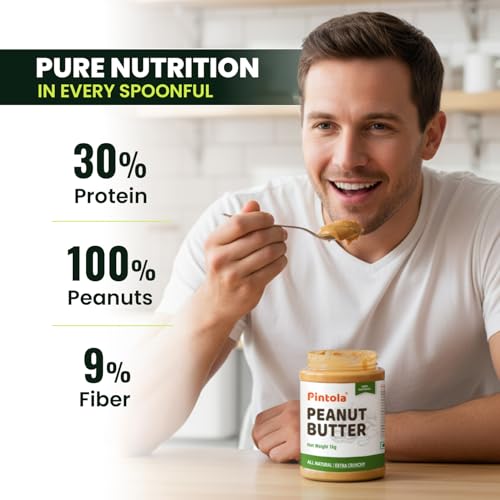 Pintola All Natural Peanut Butter Extra Crunchy 350g |Unsweetened | 30g Protein | Gluten & Cholesterol Free, Vegan Peanut Butter, Nut Butter, High in Protein Spread, 100% Pure Roasted peanuts butter - Image 4