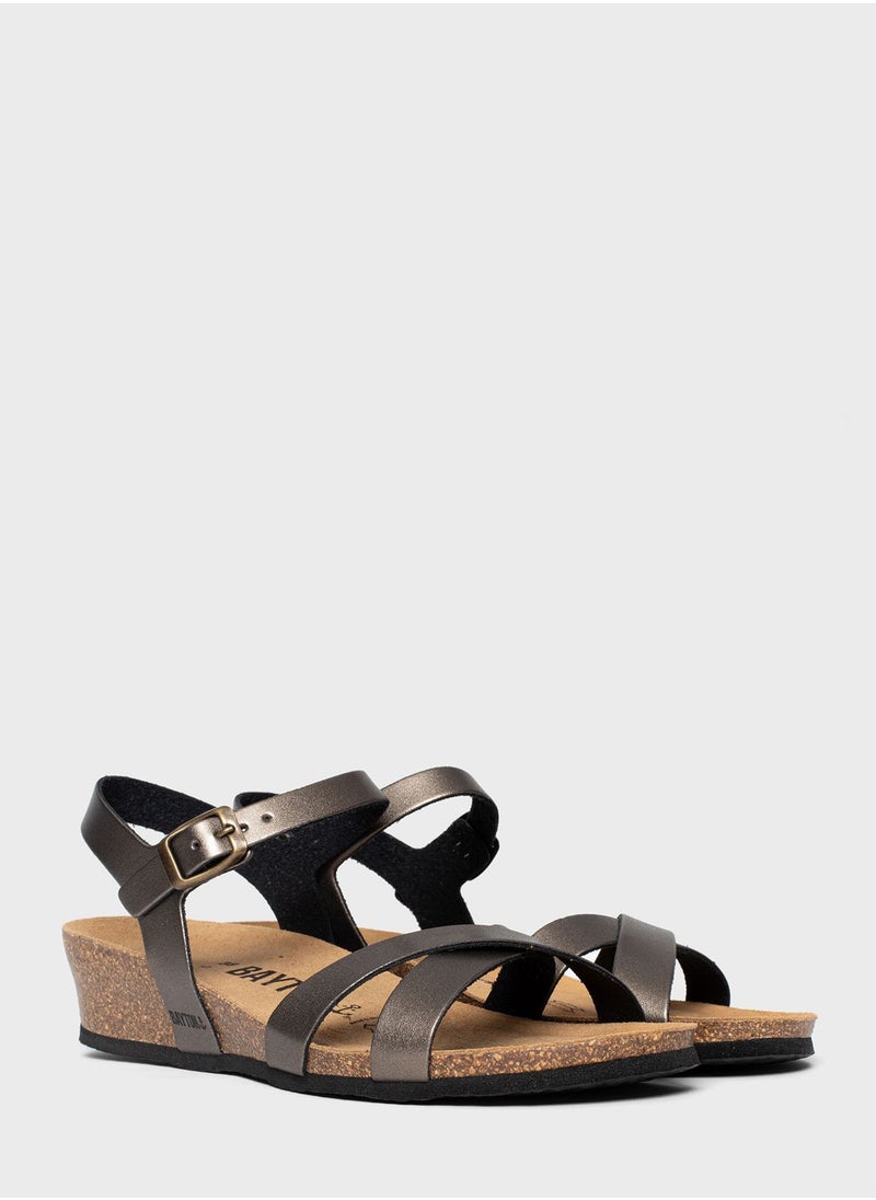 BAYTON - Canberra Strappy Mid Heel Wedges - Image 1