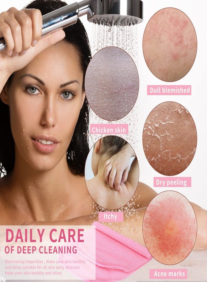 Prasacco طقم قفازات تقشير 3 قطع منشفة ظهر مقشر ظهر لغسل الجسم لحمام تقشير البشرة للنساء والرجال، وردي - Image 5